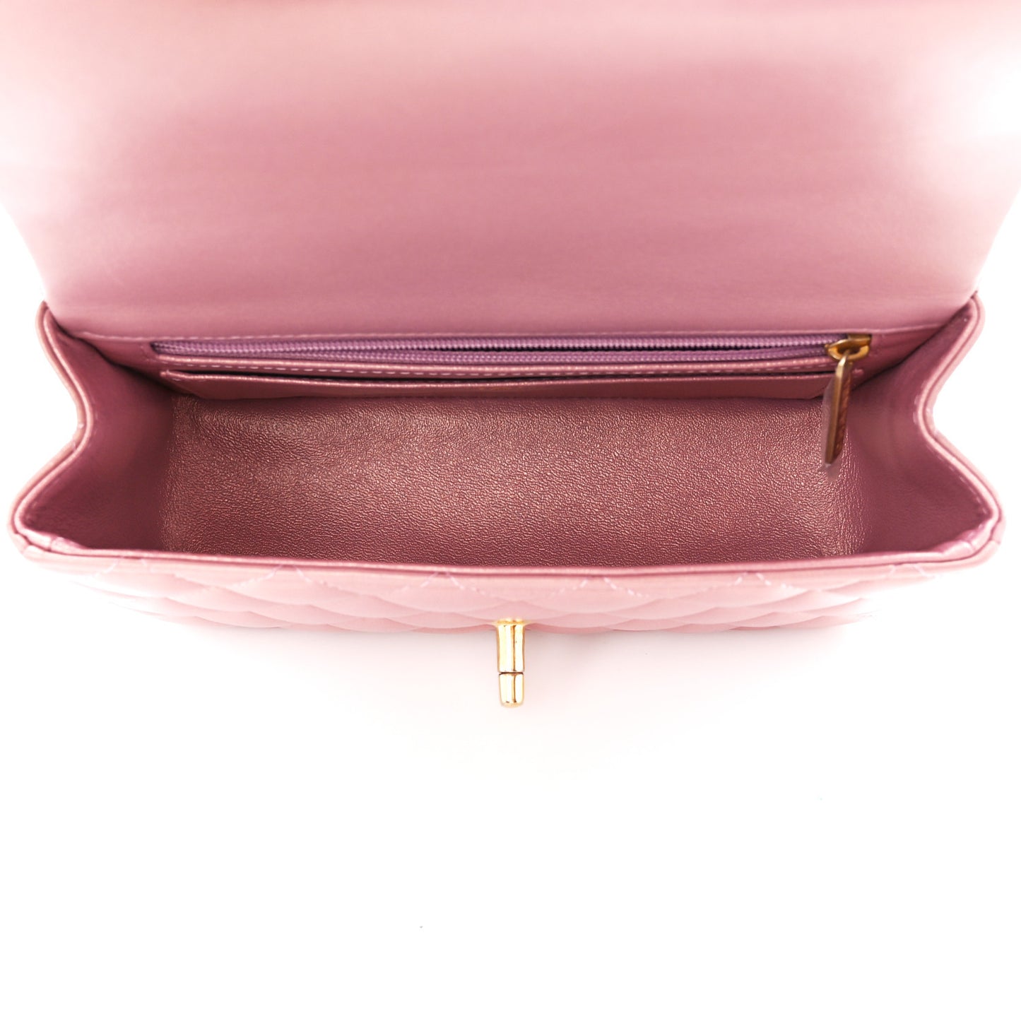 Iridescent Lambskin Quilted Mini Top Handle Rectangular Flap Pink