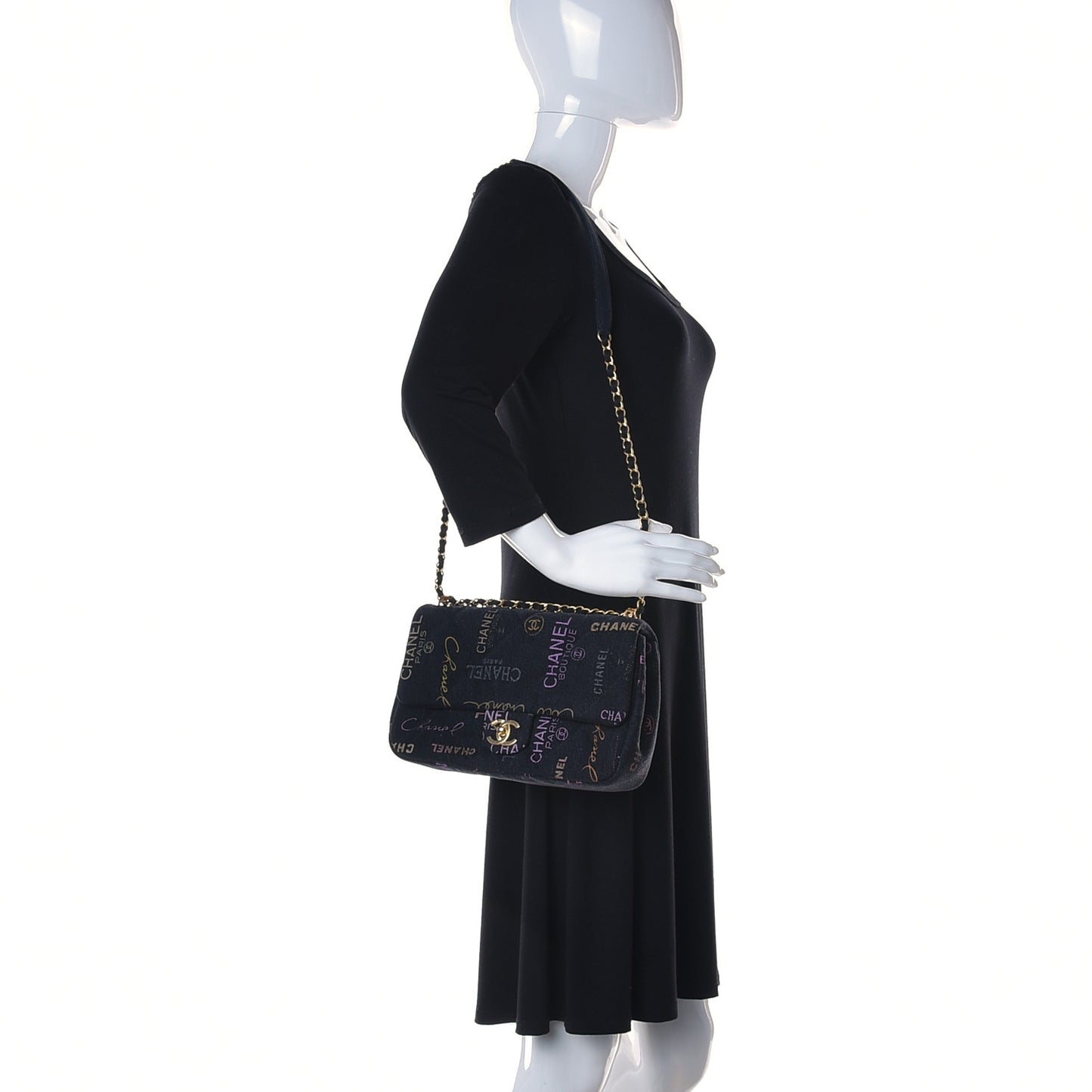 Denim Quilted Denim Mood Large Flap Black Multicolor