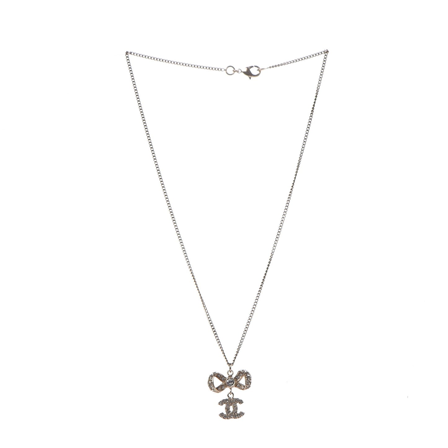 Crystal CC Bow Necklace Gold