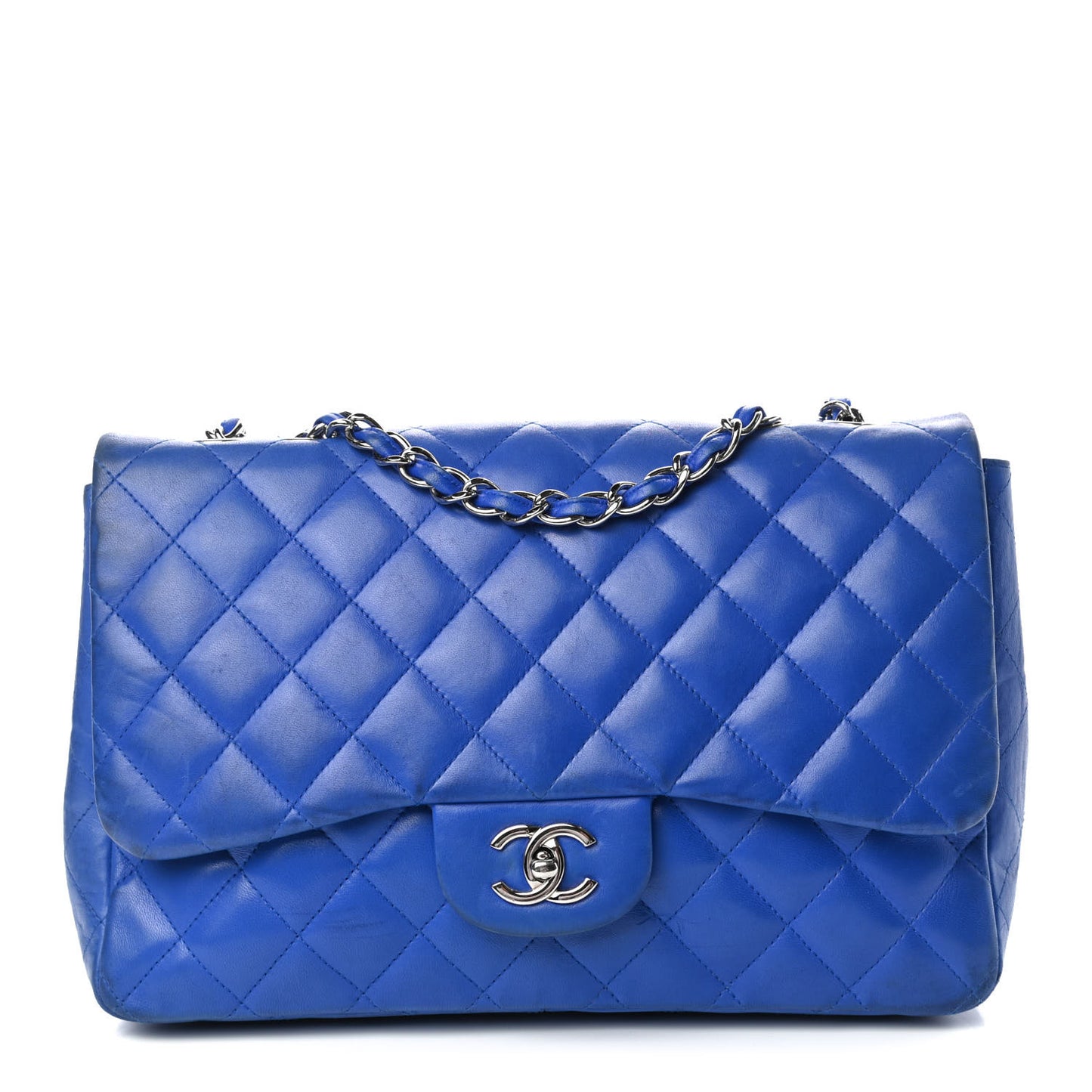 Lambskin Quilted Jumbo Single Flap Blue