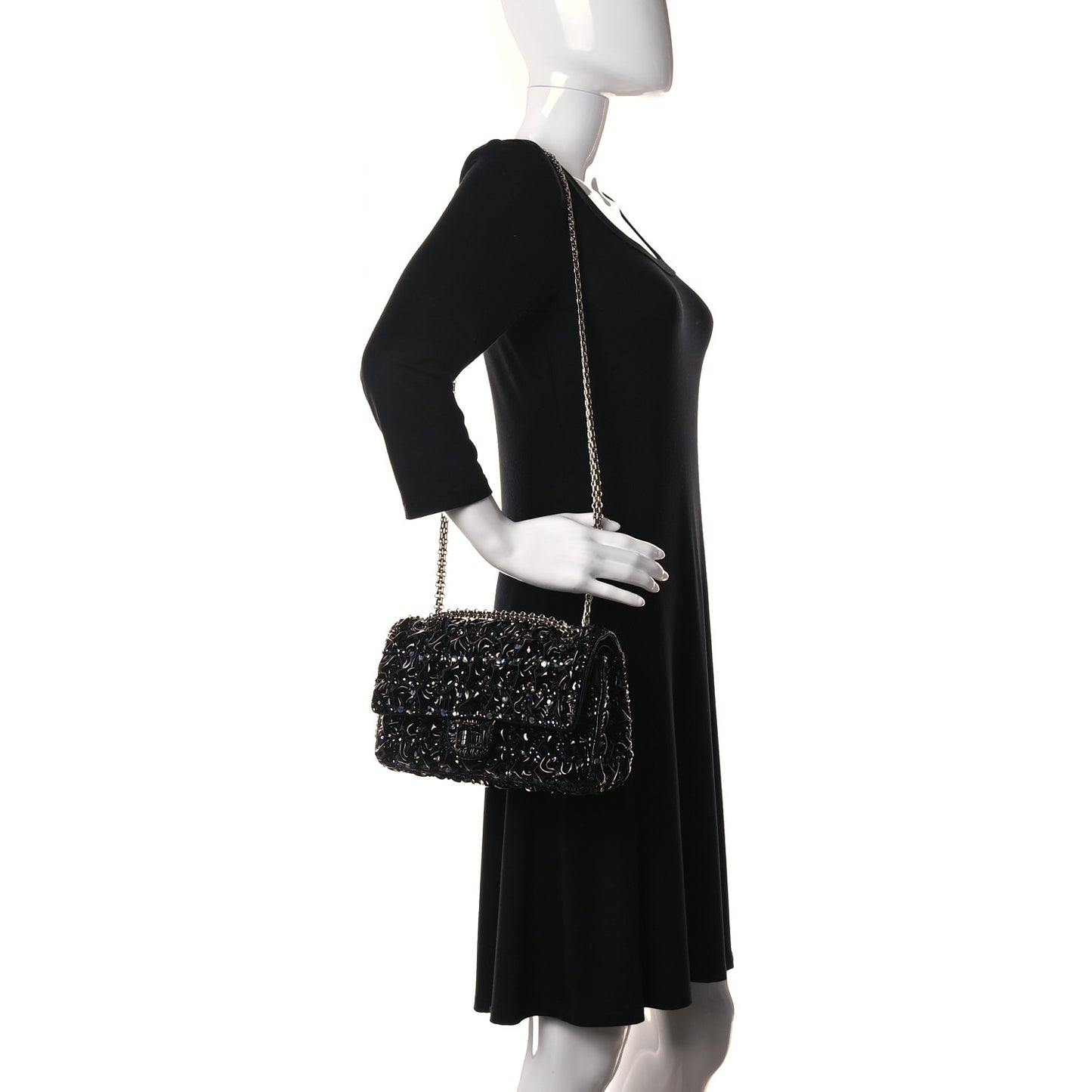 Patent Sequin Crystal Ruched 2.55 Reissue 225 Flap Black