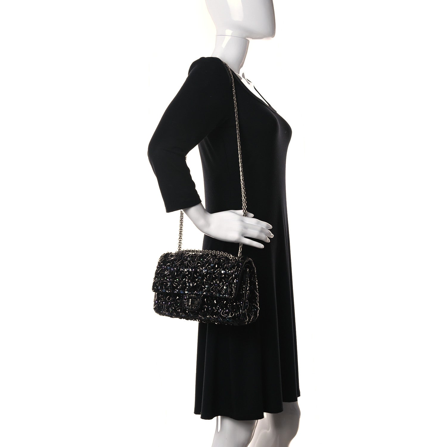 Chanel Patent Sequin Crystal Ruched 2.55 Reissue 225 Flap Black 2 of 10