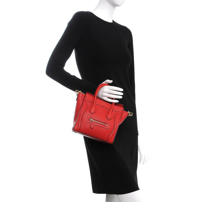 Celine Drummed Calfskin Nano Luggage Coquelicot 3 of 9