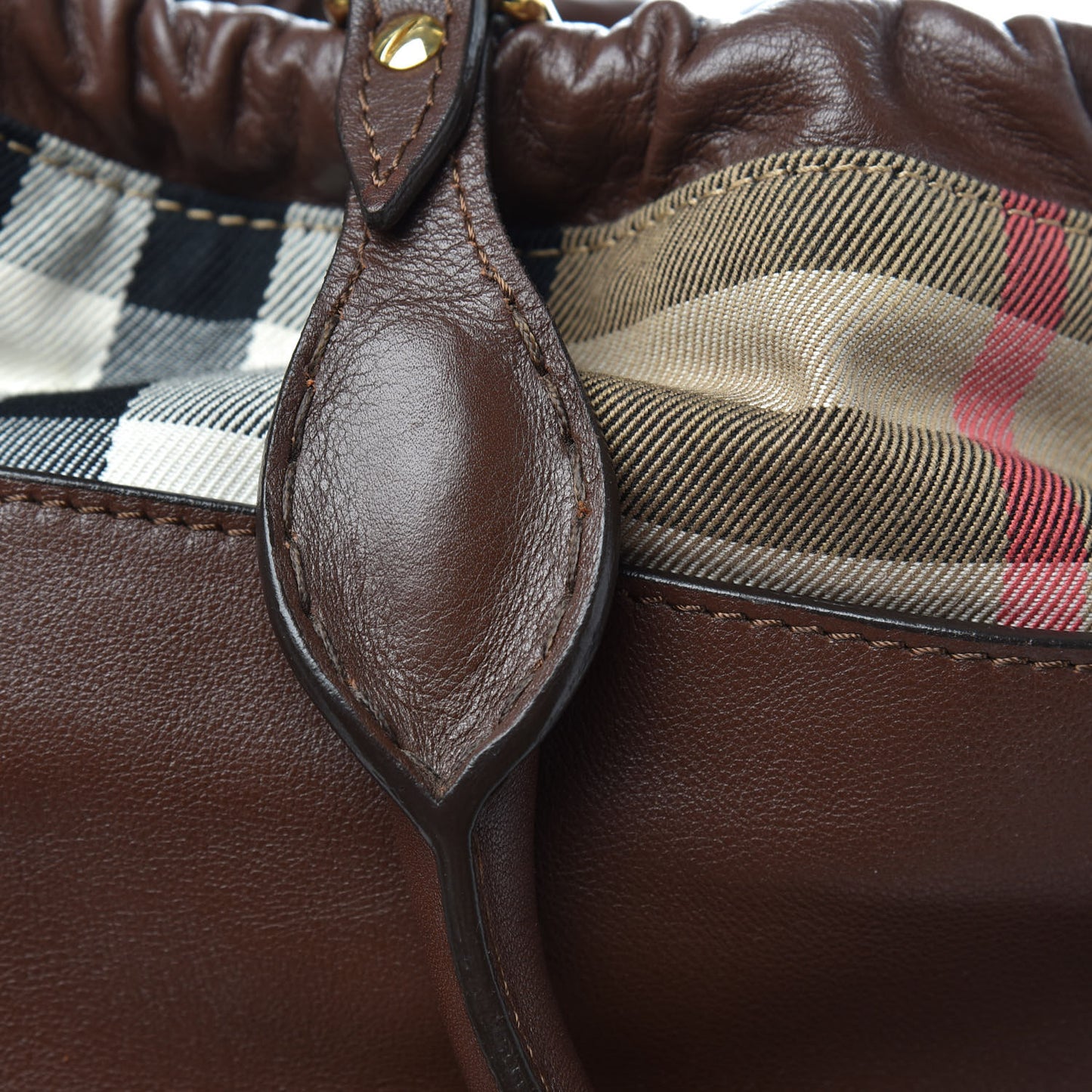 Soft Calfskin House Check Big Crush Tote Brown Ochre