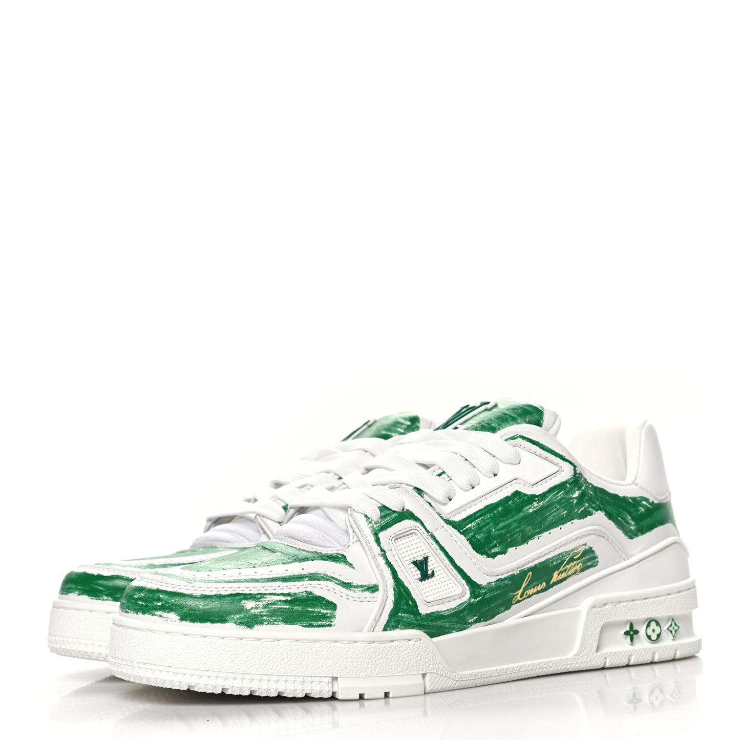 Calfskin Printed Mens LV Trainer Sneakers 8.5 Green