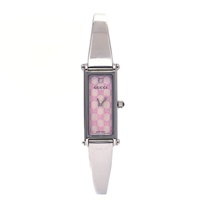 Gucci Stainless Steel Diamond Pink Mother of Pearl 12mm 1500L Horsebit Quartz Watch 1 of 5