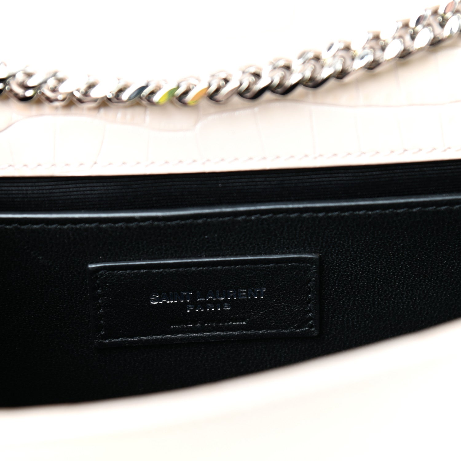 Saint Laurent Calfskin Crocodile Embossed Small Classic Monogram Kate Tassel Satchel Rose Antic 6 of 9