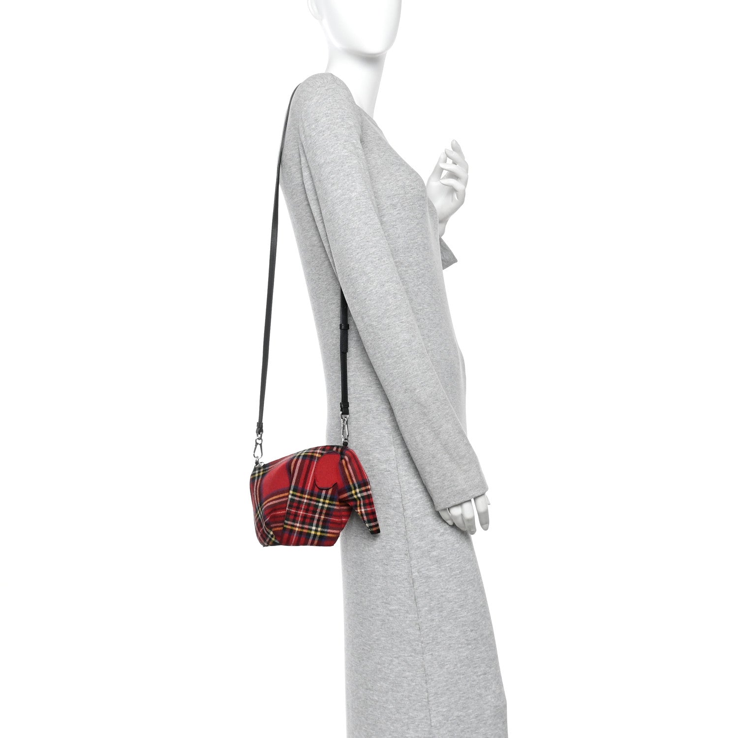 Loewe Wool Calfskin Mini Elephant Crossbody Bag Red Tartan 2 of 9