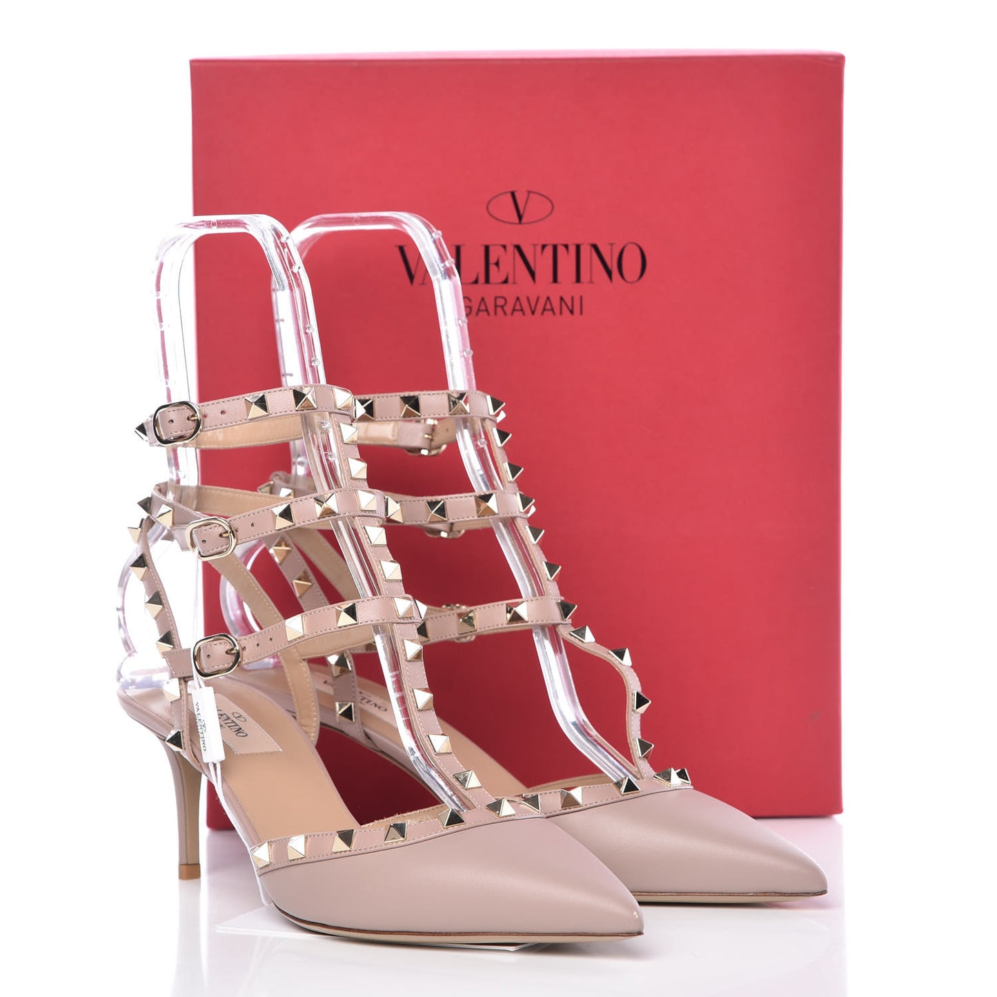Nappa Rockstud Ankle Strap Low Heel Pumps 40 Poudre