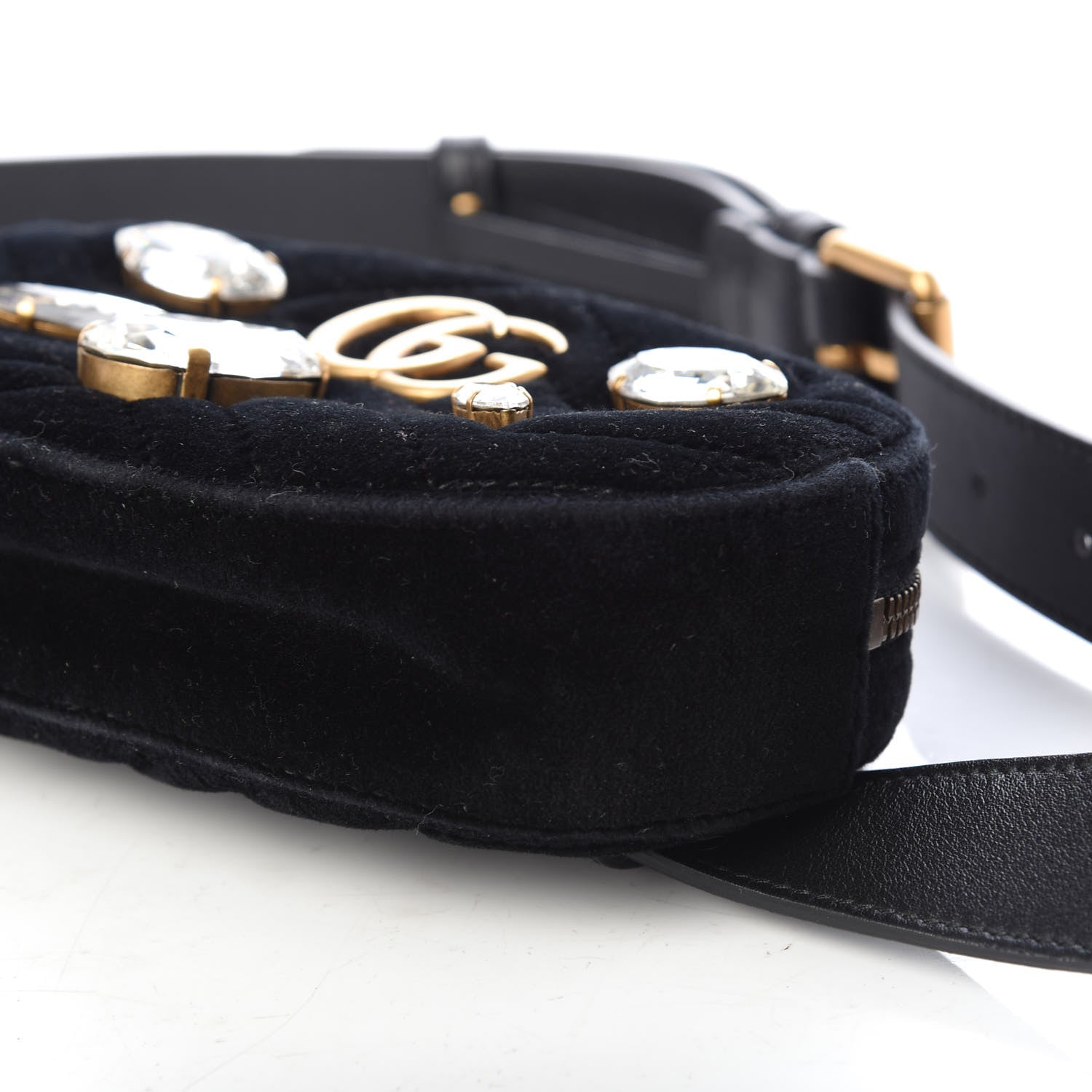 Gucci Velvet Matelasse Marquise Crystals GG Marmont Belt Bag 95 38 Black 9 of 9