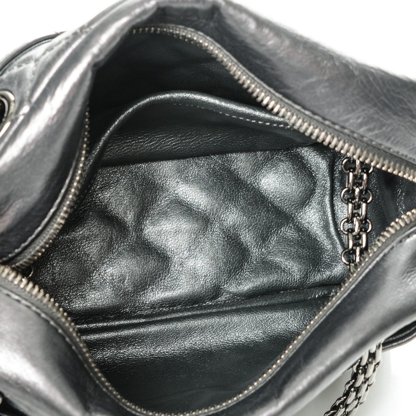 Metallic Aged Calfskin Quilted Small Reissue Camera Case Dark Silver
