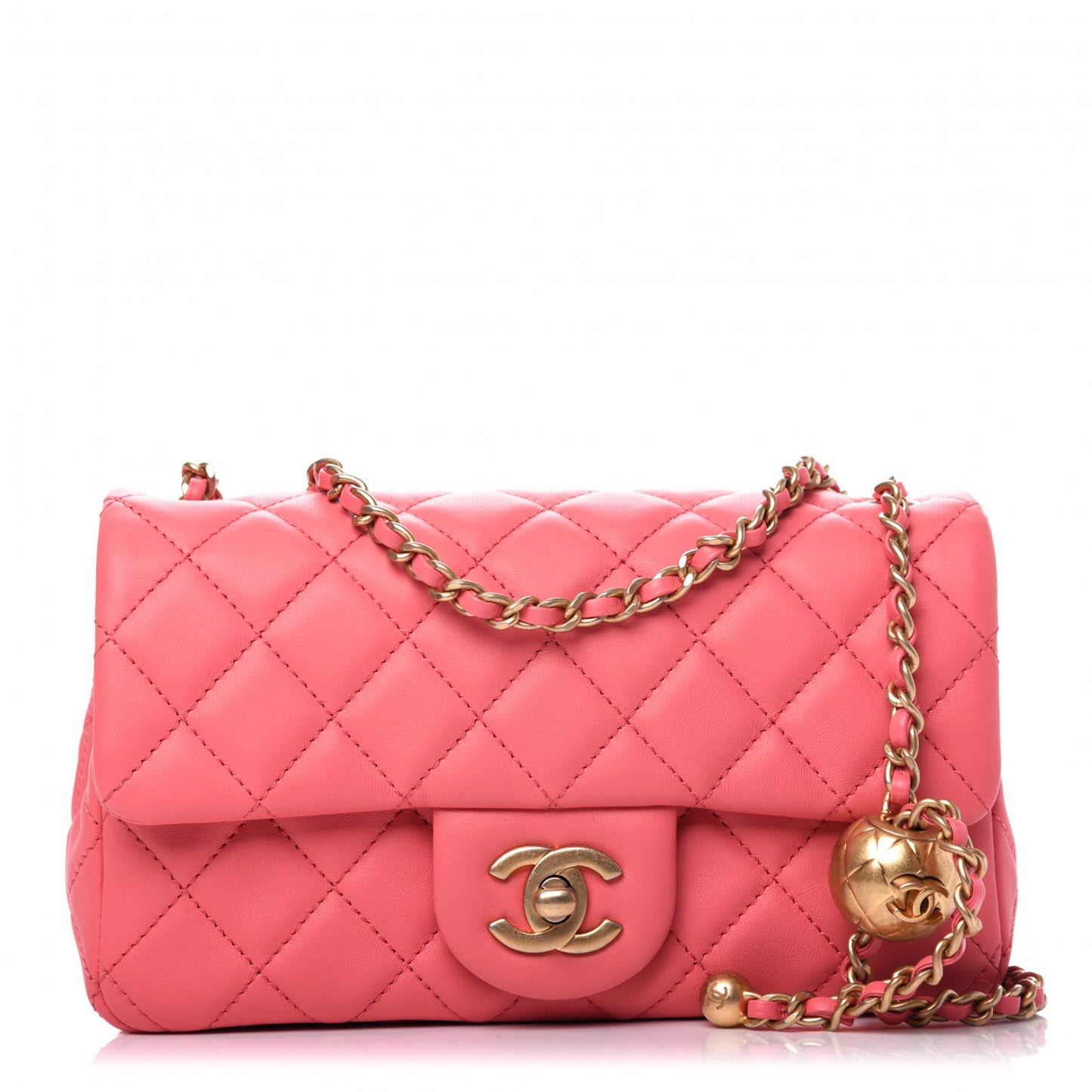 Lambskin Quilted Mini Rectangular Pearl Crush Flap Pink