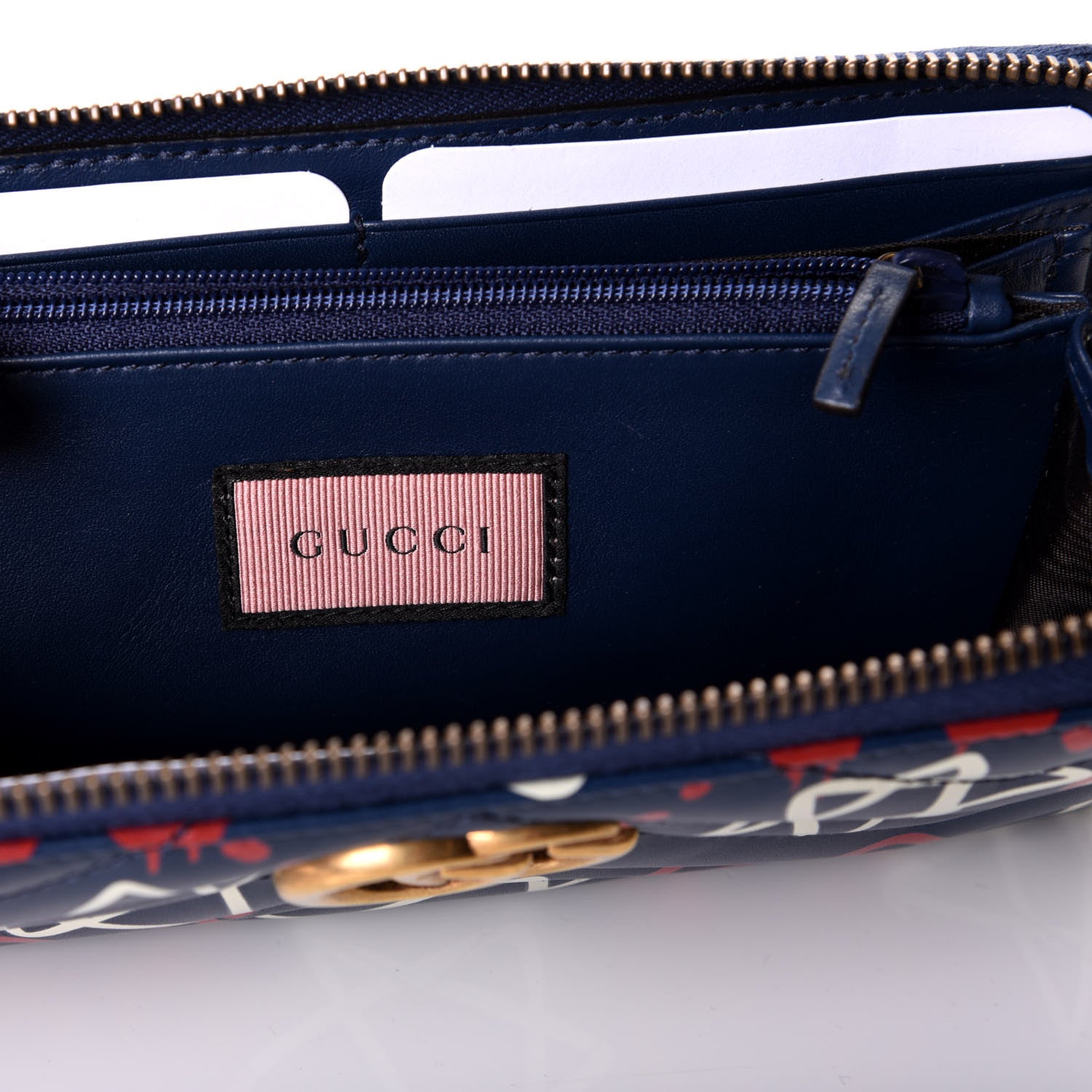 Gucci Calfskin Matelasse GucciGhost GG Marmont Zip Around Wallet Blue Agata Hibiscus Red 7 of 8