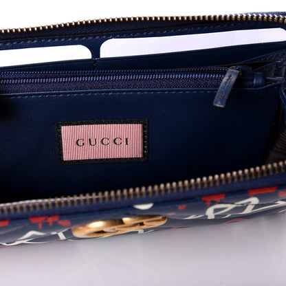 Gucci Calfskin Matelasse GucciGhost GG Marmont Zip Around Wallet Blue Agata Hibiscus Red 7 of 8