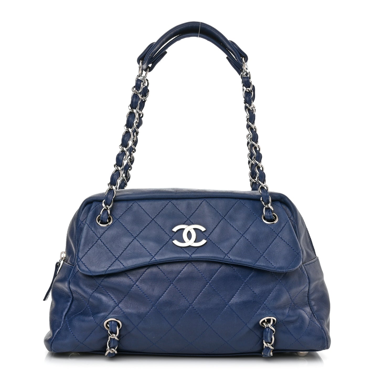 Lambskin Quilted Medium Chain Around Tote Blue