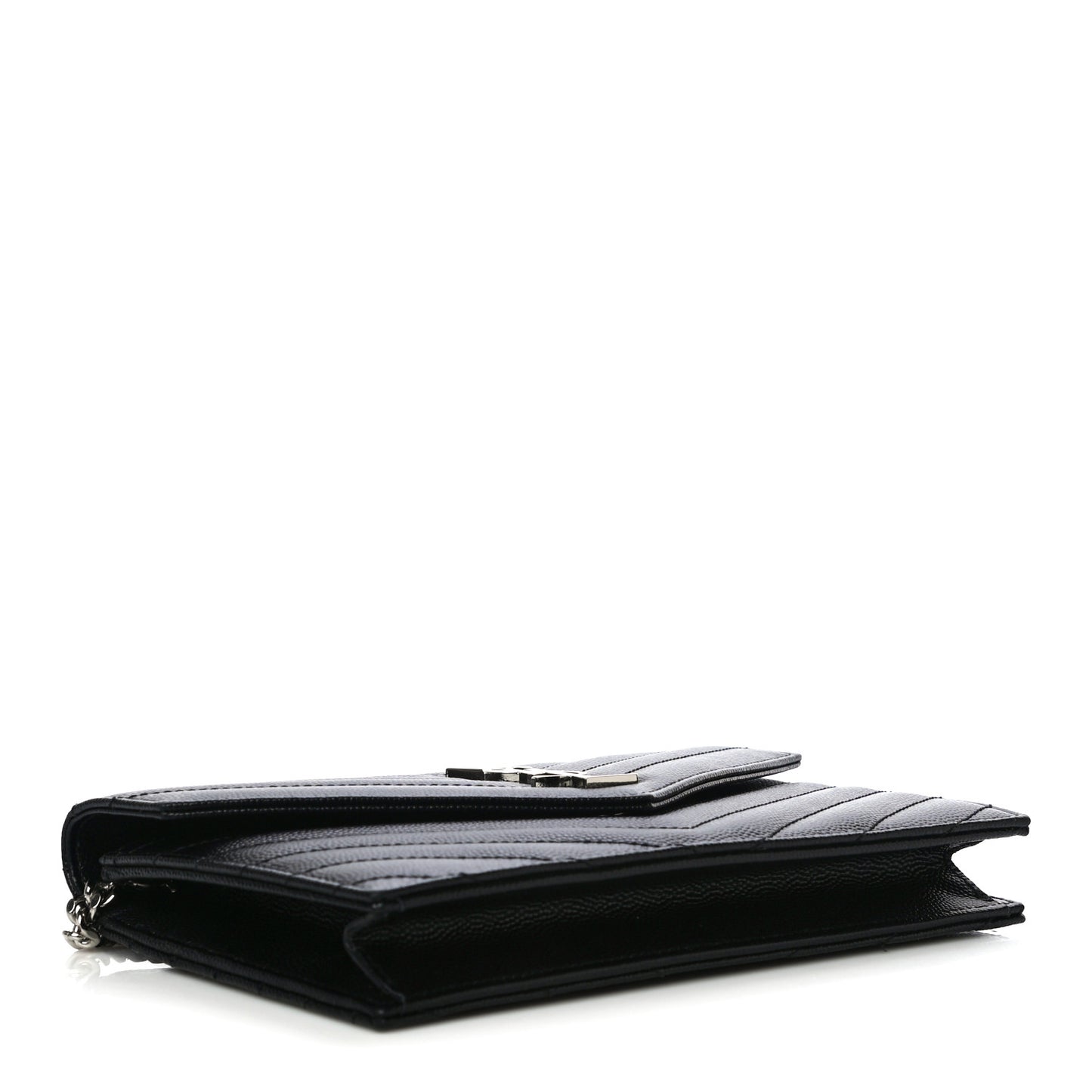 Grain De Poudre Matelasse Chevron Monogram Envelope Chain Wallet Black