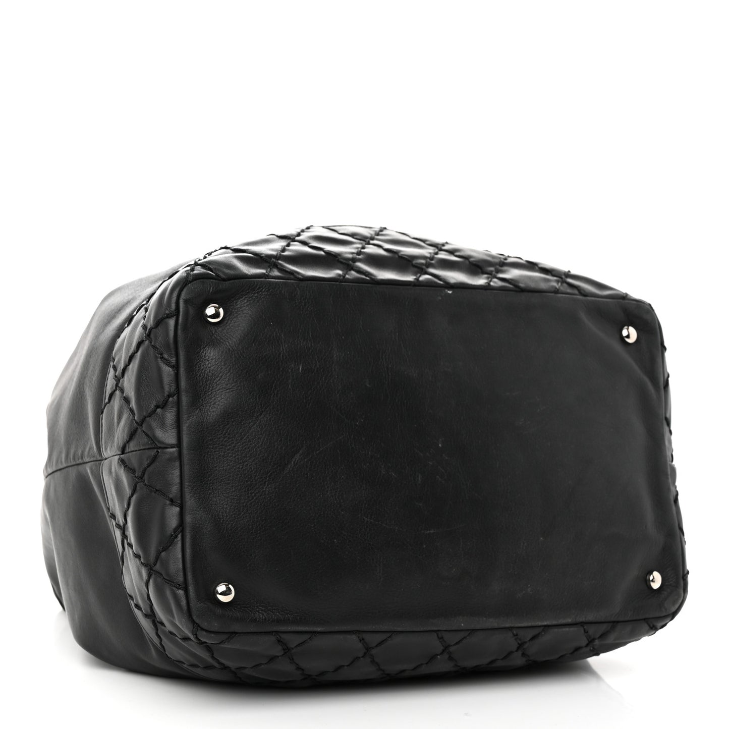 Calfskin Drawstring CC Bucket Bag Black