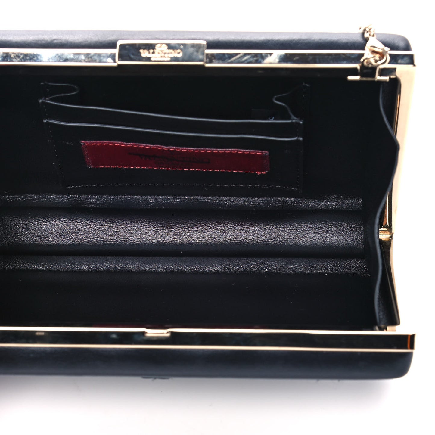 Nappa Floral Applique Minaudiere Clutch Black