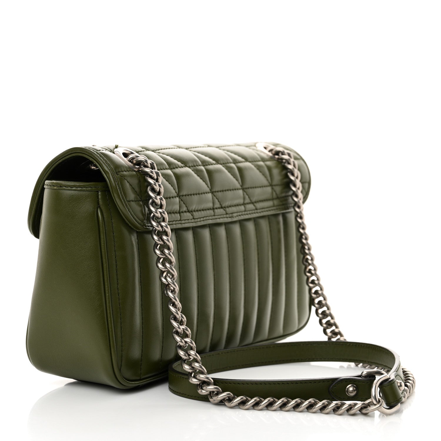 Gucci Calfskin Matelasse Aria Small GG Marmont Shoulder Bag Military Wood 3 of 11