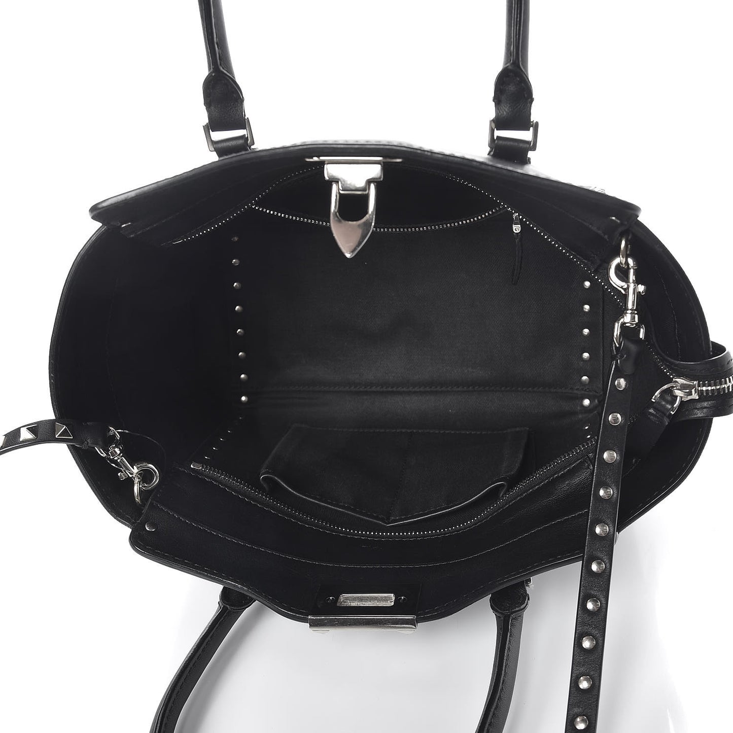 Vitello Small Rockstud Double Handle Tote Black