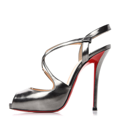 Christian Louboutin Metallic Gloss Cross Street 120 Sandals 38.5 Lichen 1 of 12