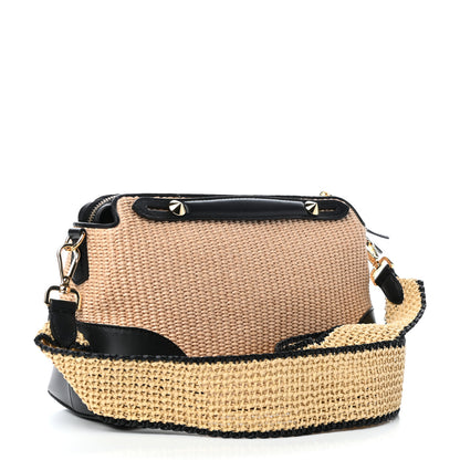 Fendi Straw Vitello King Logo Woven Medium By The Way Boston Bag Paglia Black 3 of 9