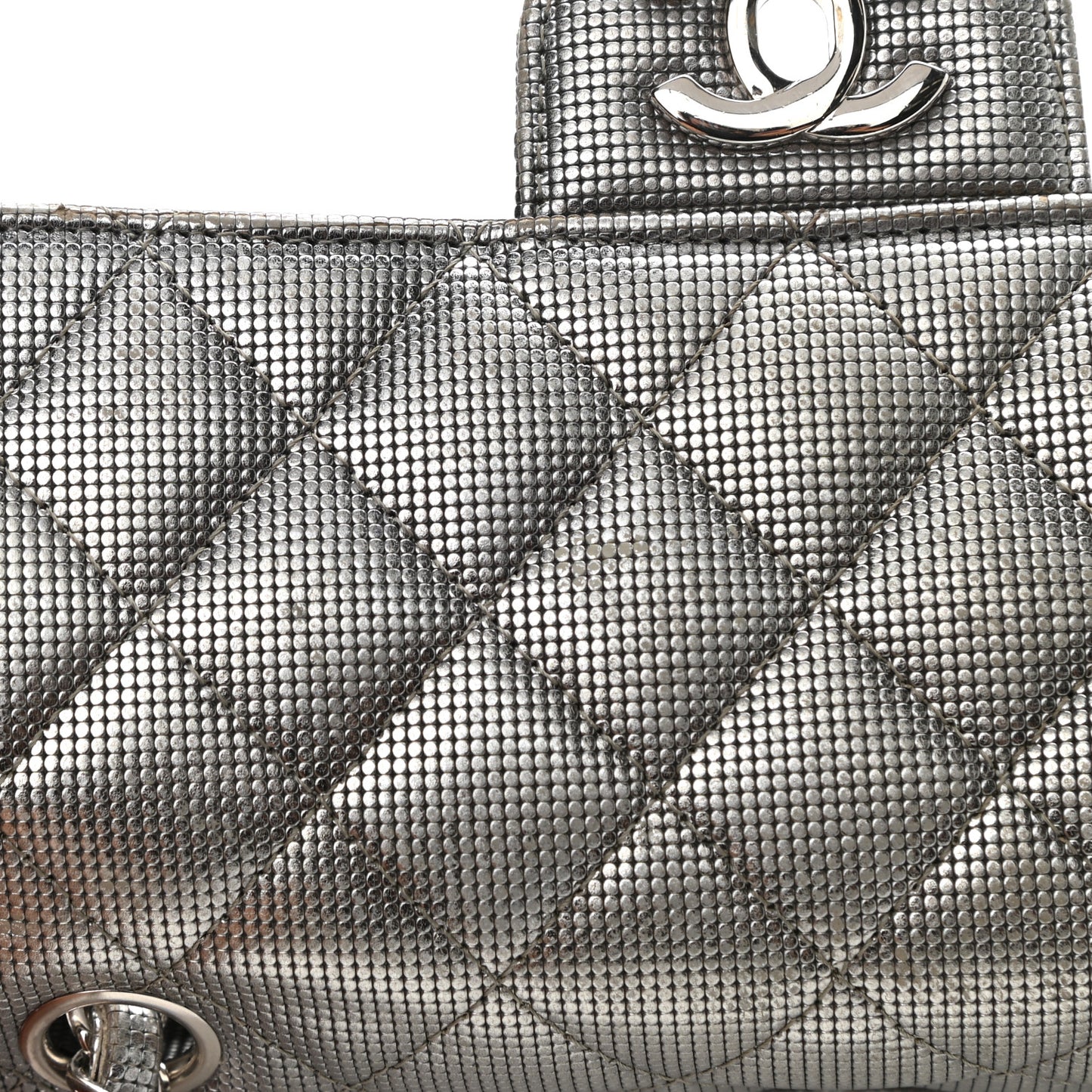 Metallic Calfskin Quilted Pixel Effect Mini Rectangular Flap Dark Silver