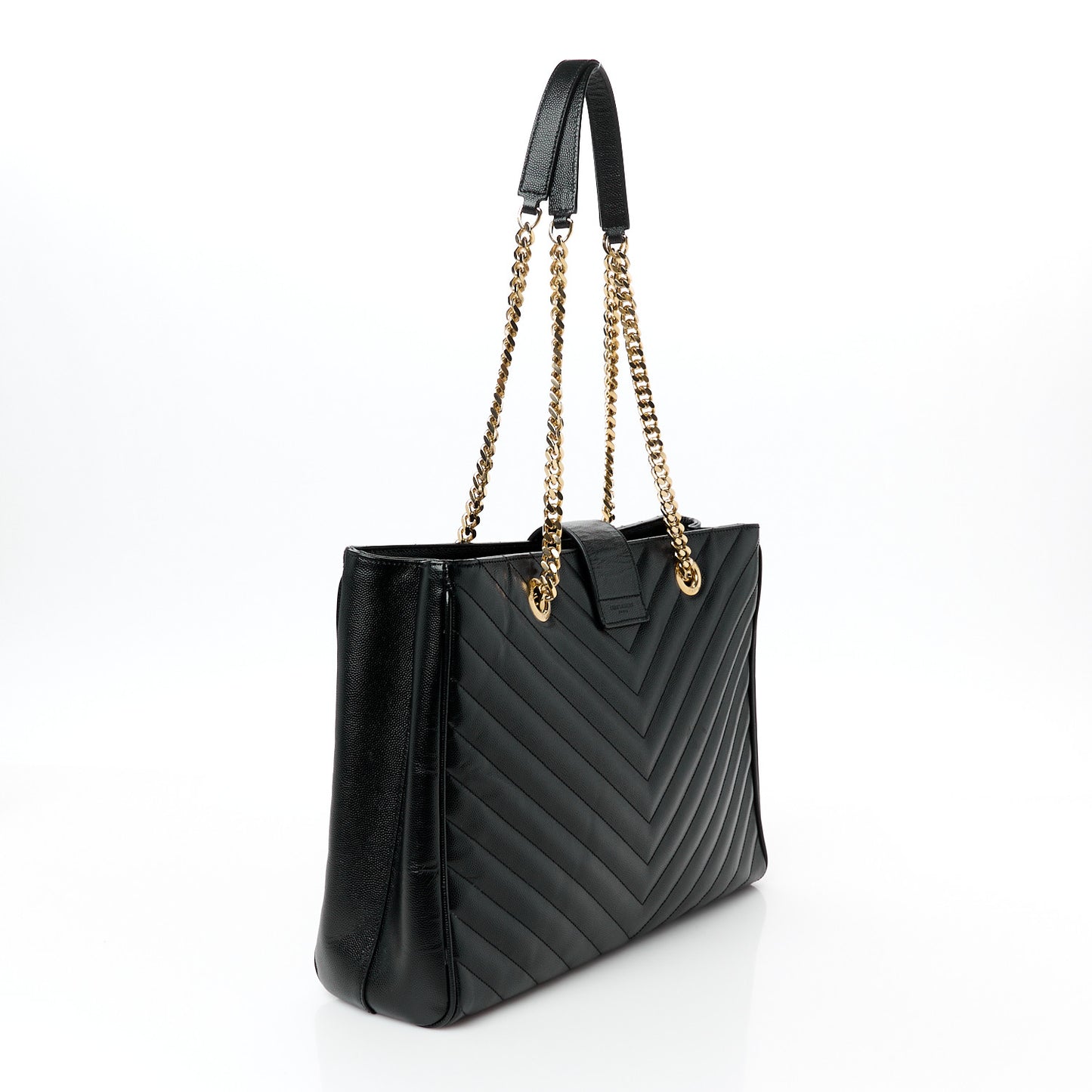 Grain De Poudre Matelasse Chevron Monogram Shopping Bag Black