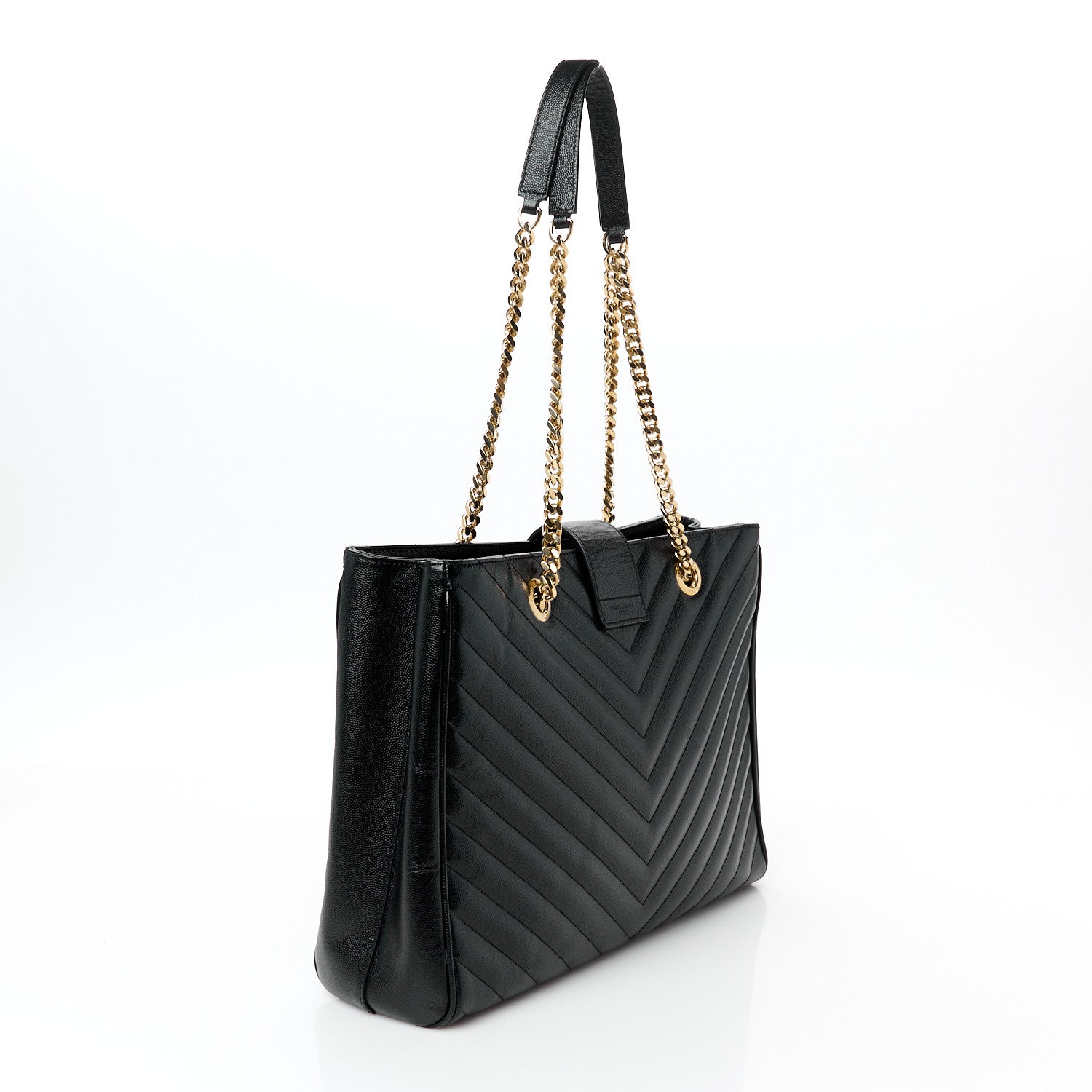 Saint Laurent Grain De Poudre Matelasse Chevron Monogram Shopping Bag Black 3 of 10