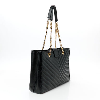 Saint Laurent Grain De Poudre Matelasse Chevron Monogram Shopping Bag Black 3 of 10