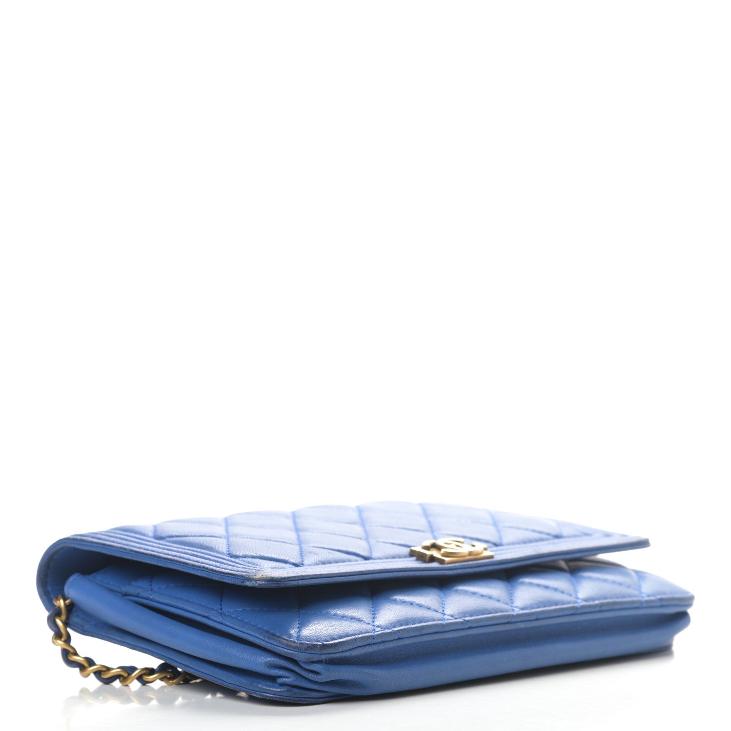Chanel Lambskin Quilted Boy Wallet On Chain WOC Blue 4 of 21