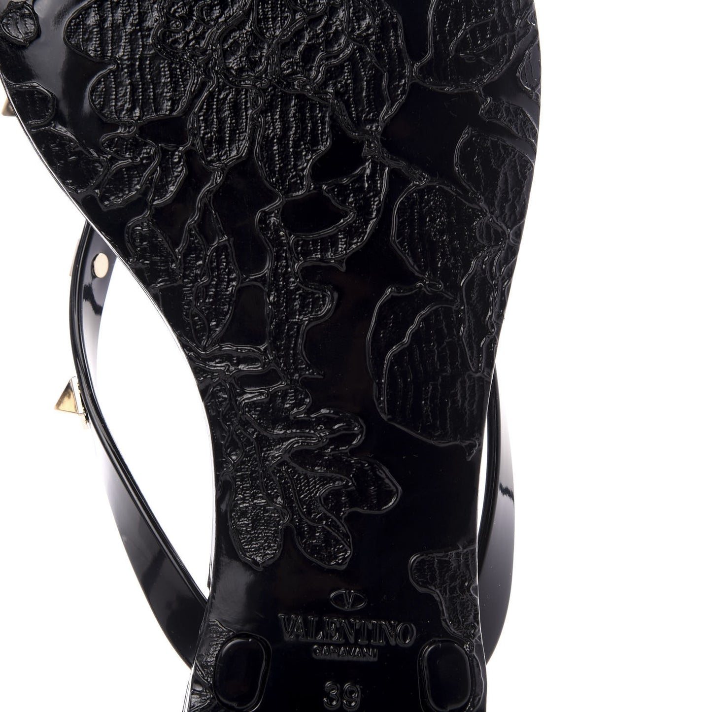PVC Jelly Rockstud Bow Thong Sandals 39 Black