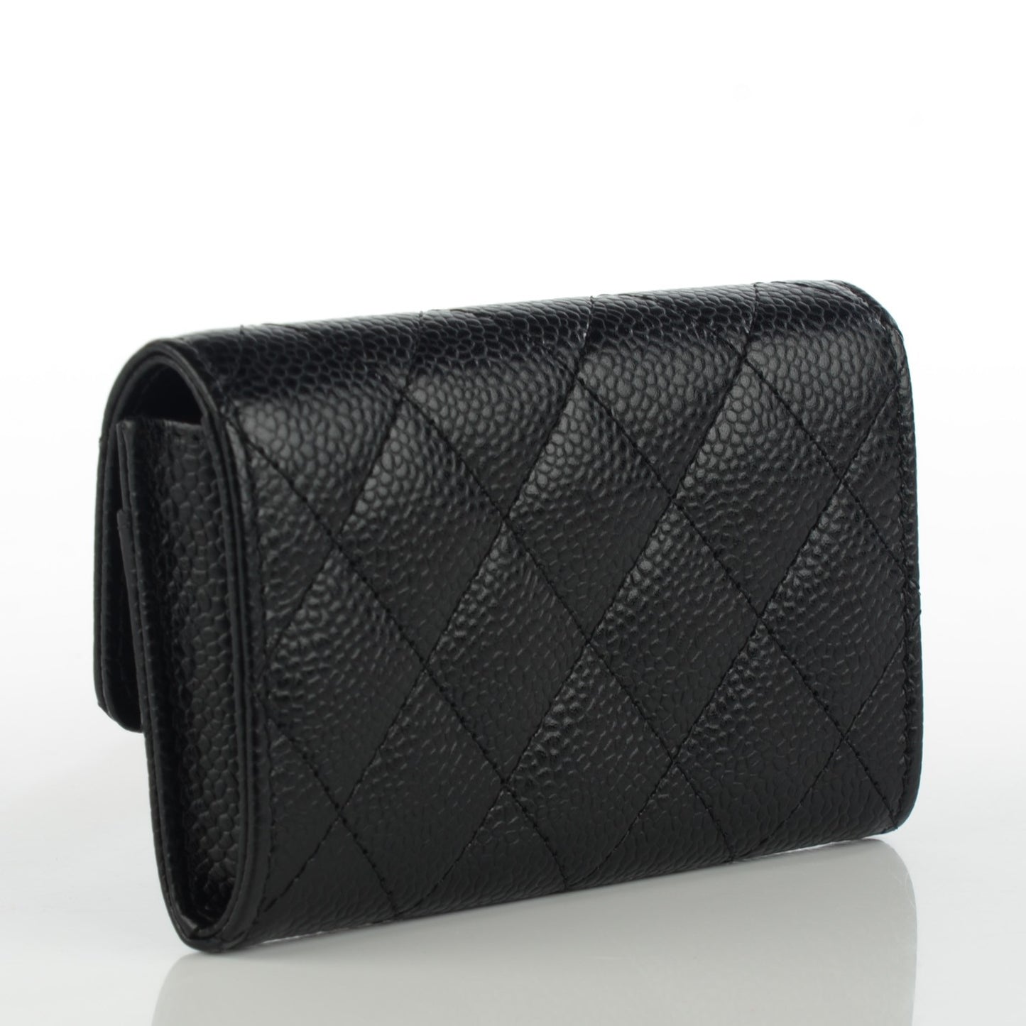 Caviar Quilted Flap Card Holder Black