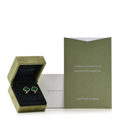 Van Cleef & Arpels 18K Yellow Gold Malachite Vintage Alhambra Earrings 5 of 5