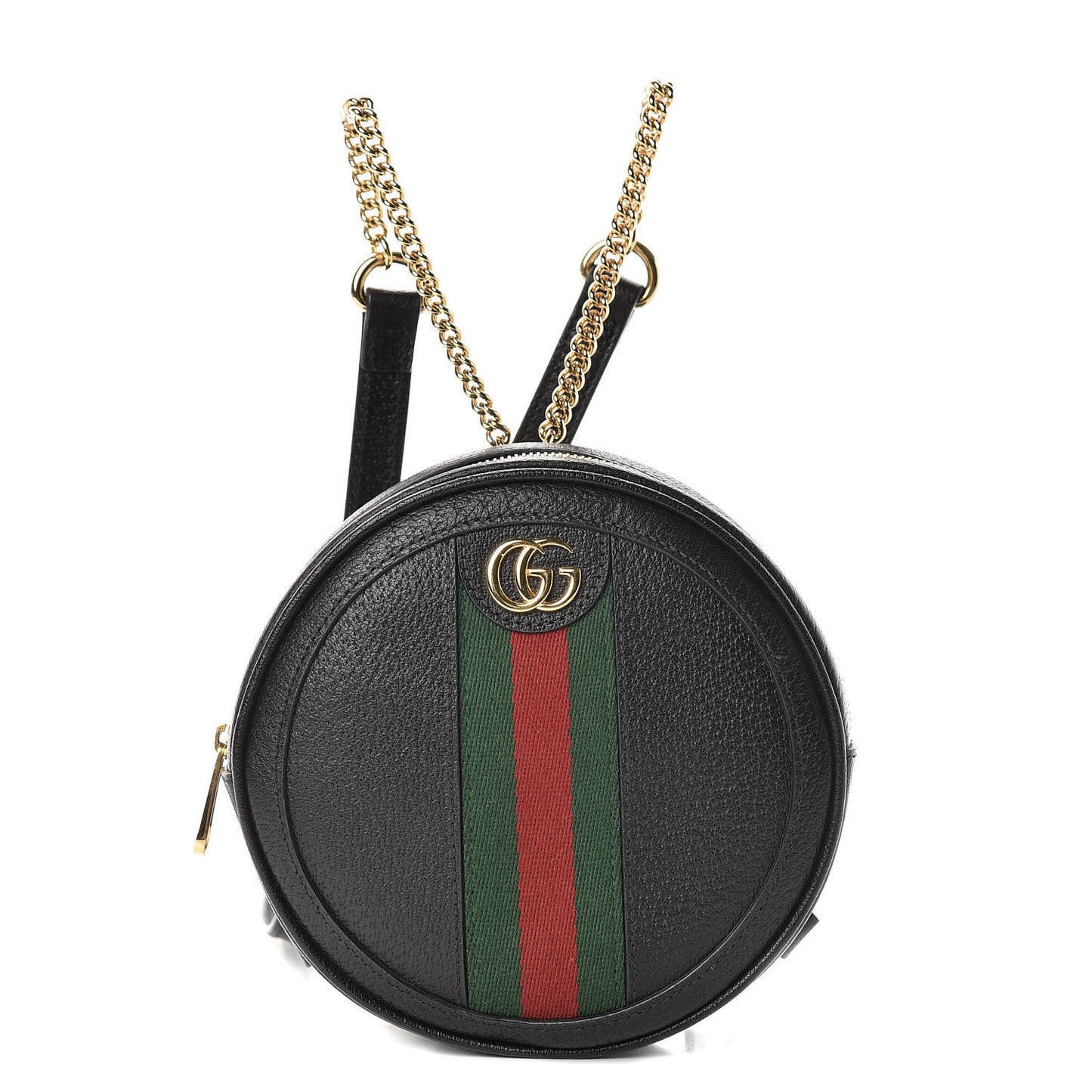 Grained Calfskin Web Mini Ophidia Round Backpack Black