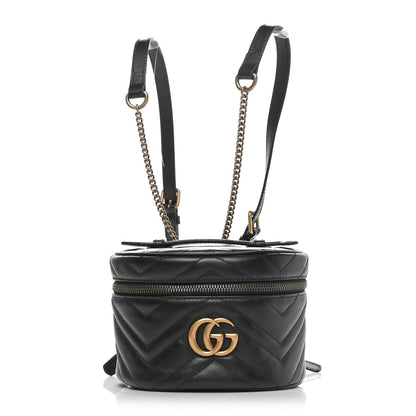 Gucci Calfskin Matelasse Mini GG Marmont Round Backpack Black 1 of 10