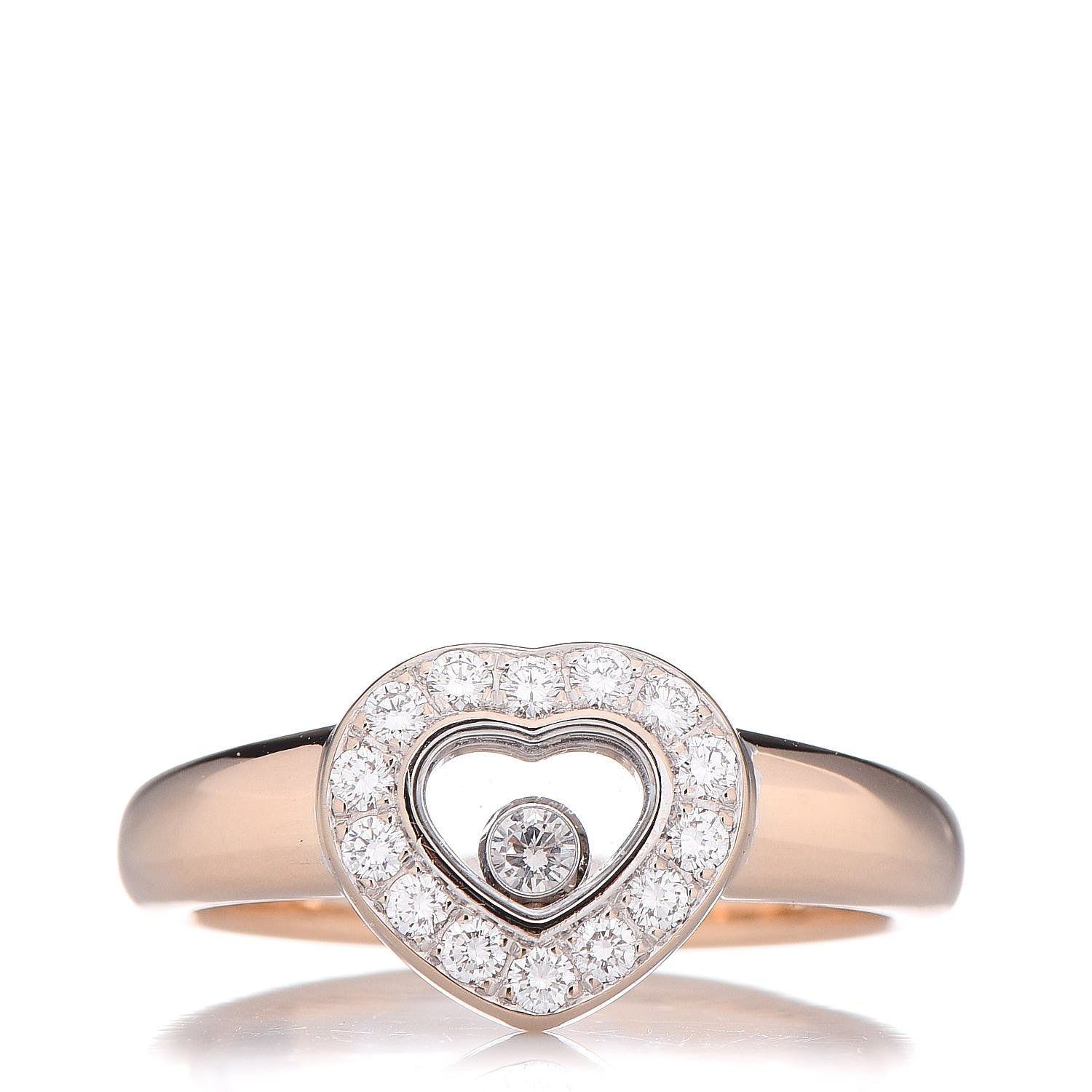 Chopard 18K White Gold Diamond Happy Diamonds Heart Ring 50 5.25 1 of 5