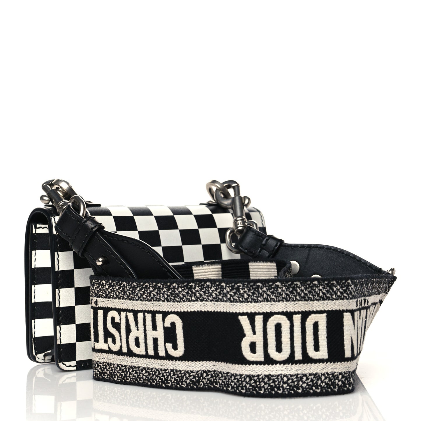 Calfskin Checkered Mini J'Adior Flap Bag Black White