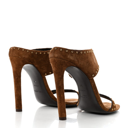 Saint Laurent Suede Mica Stud Mule Sandals 39 Brown 4 of 8