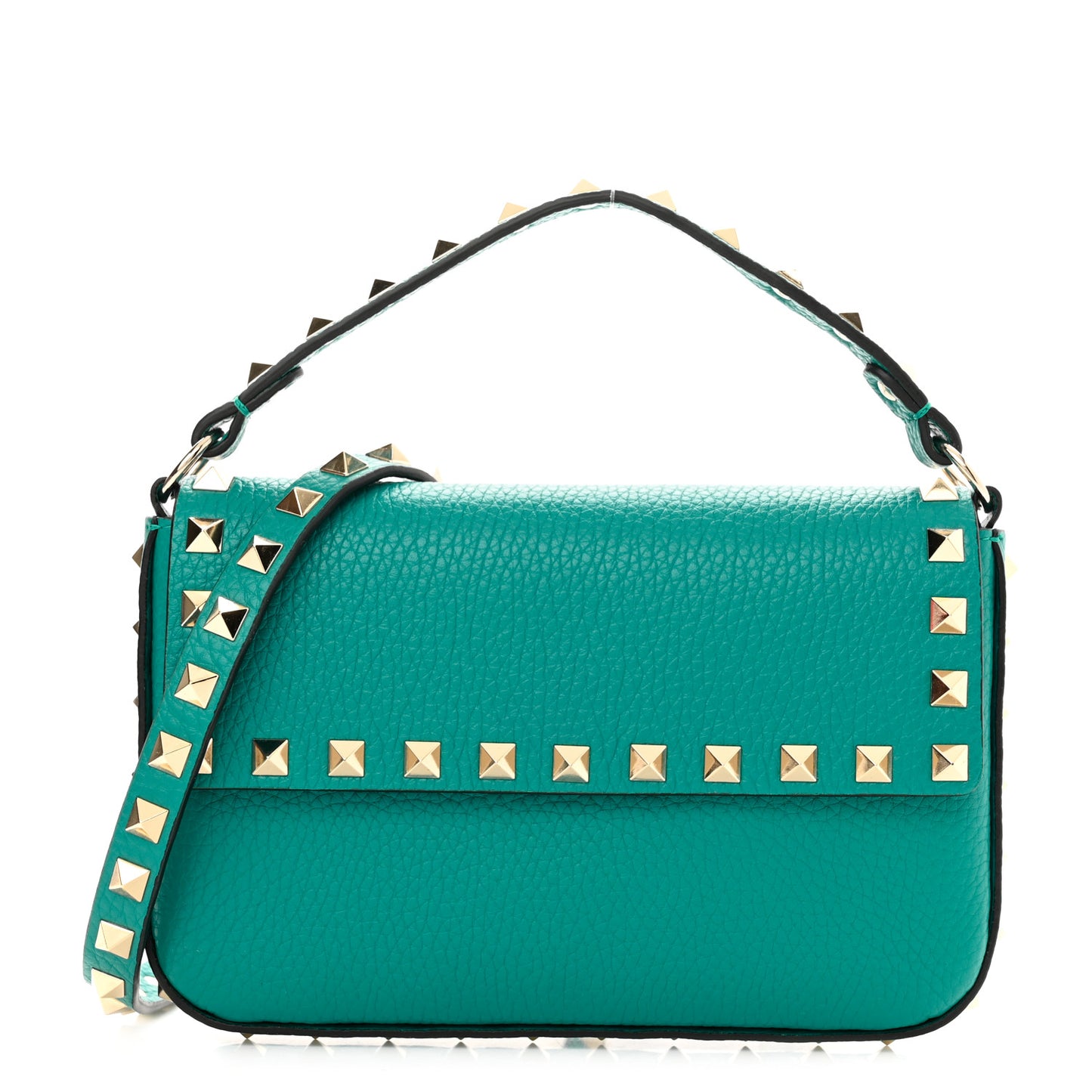 Grainy Calfskin Rockstud Crossbody Pouch Ultra Marine Green
