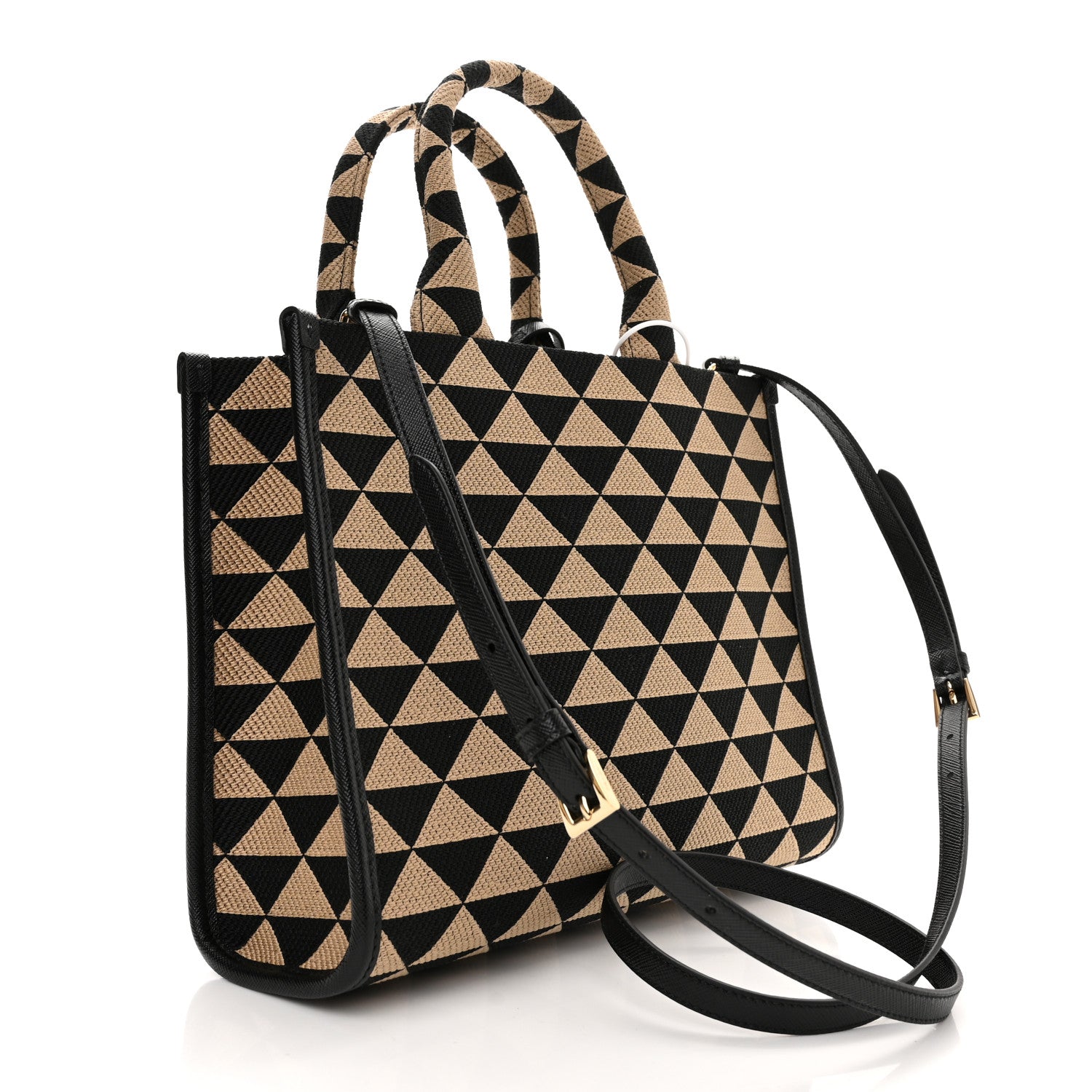 Prada Jacquard Saffiano Triangolo Symbole Embroidered Small Tote Black Corda 2 of 9