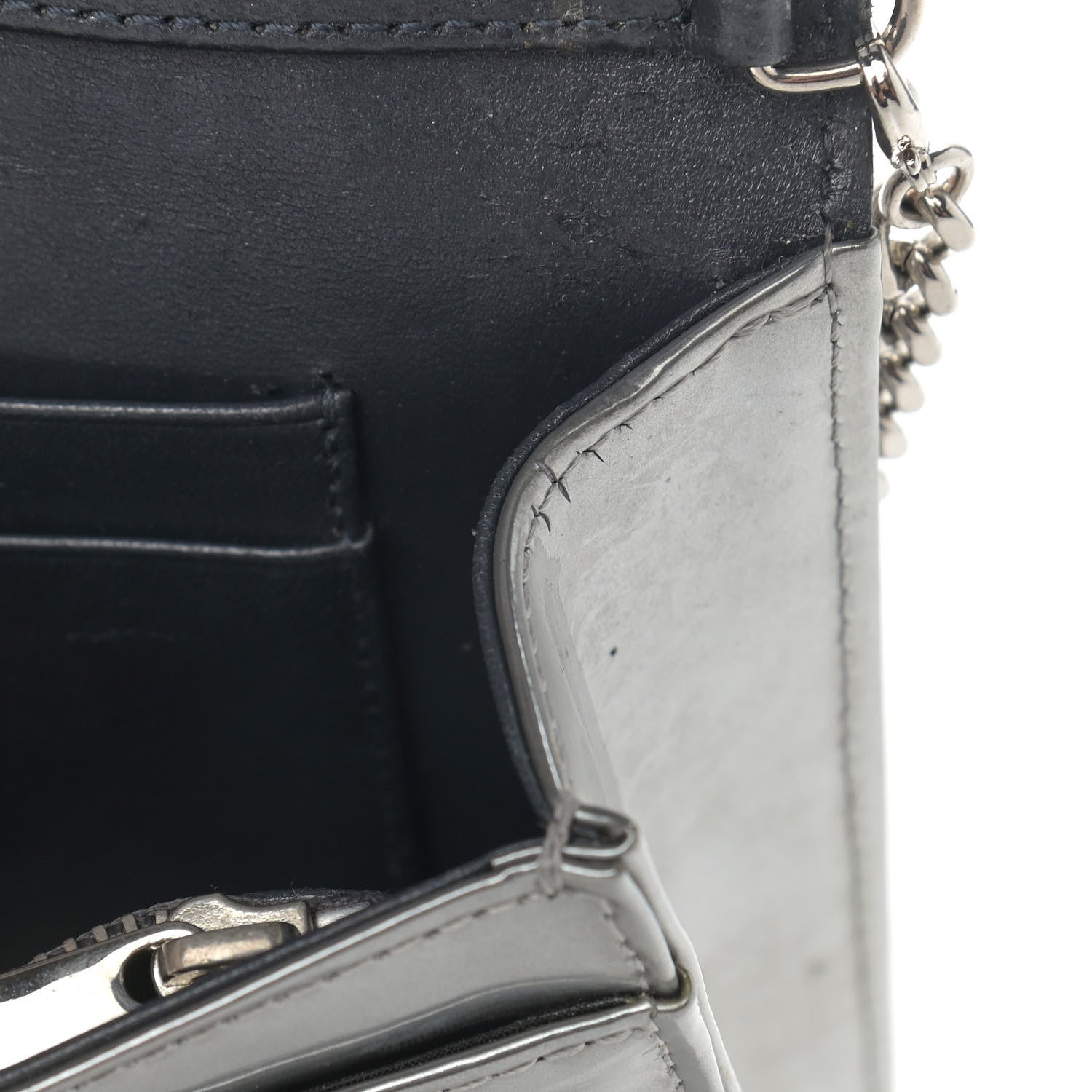 Christian Dior Metallic Patent Micro-Cannage Diorama Wallet on Chain Pouch Silver 10 of 12