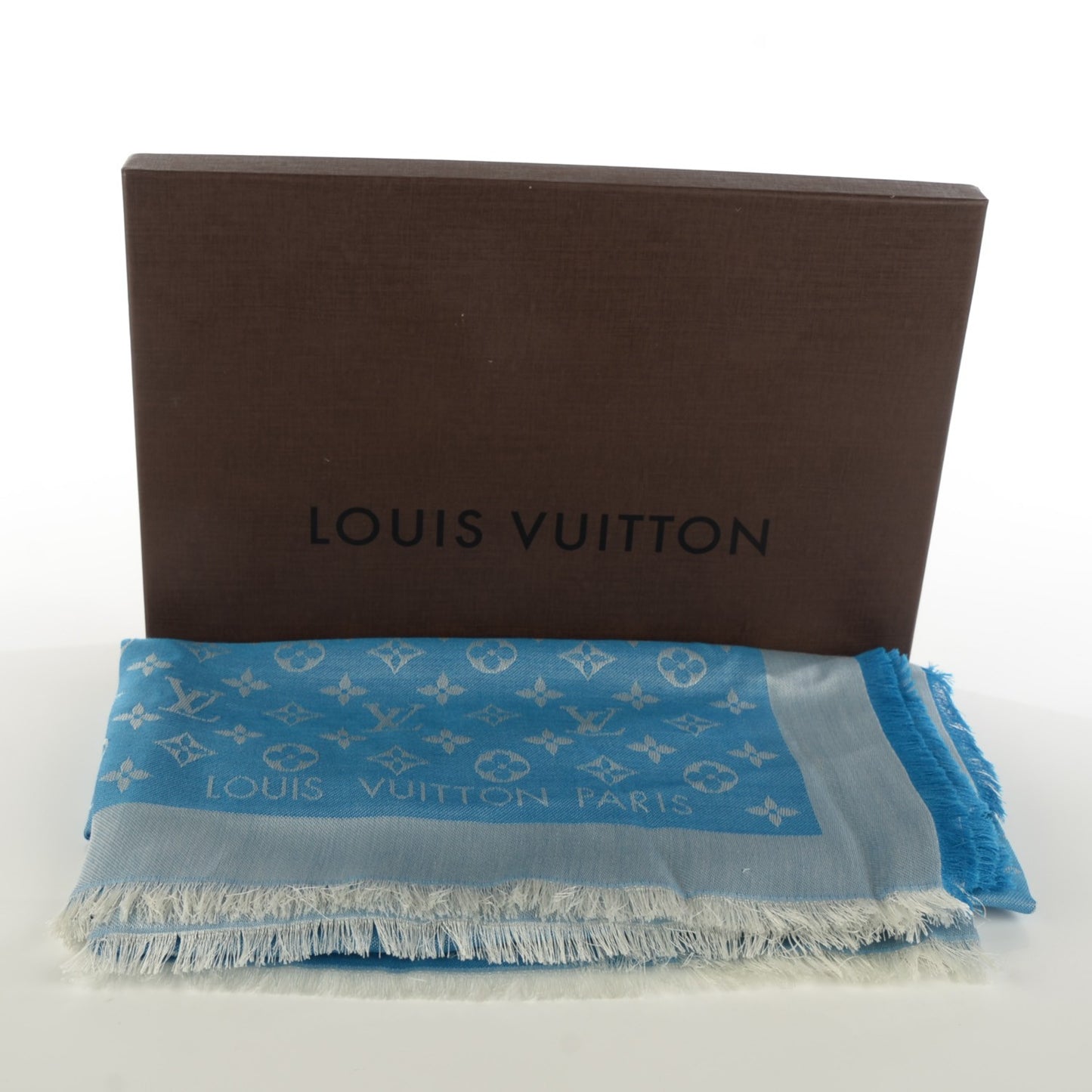 Silk Wool Monogram Denim Shawl Bleuet
