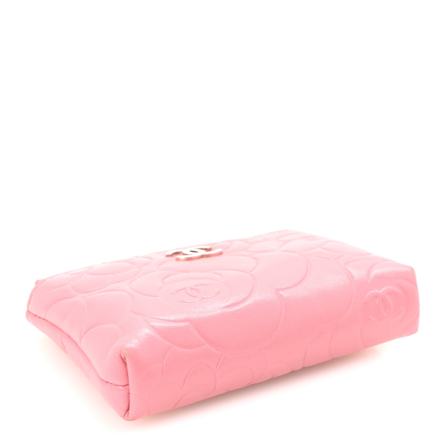 Lambskin Camellia Embossed Key Holder Case Pink