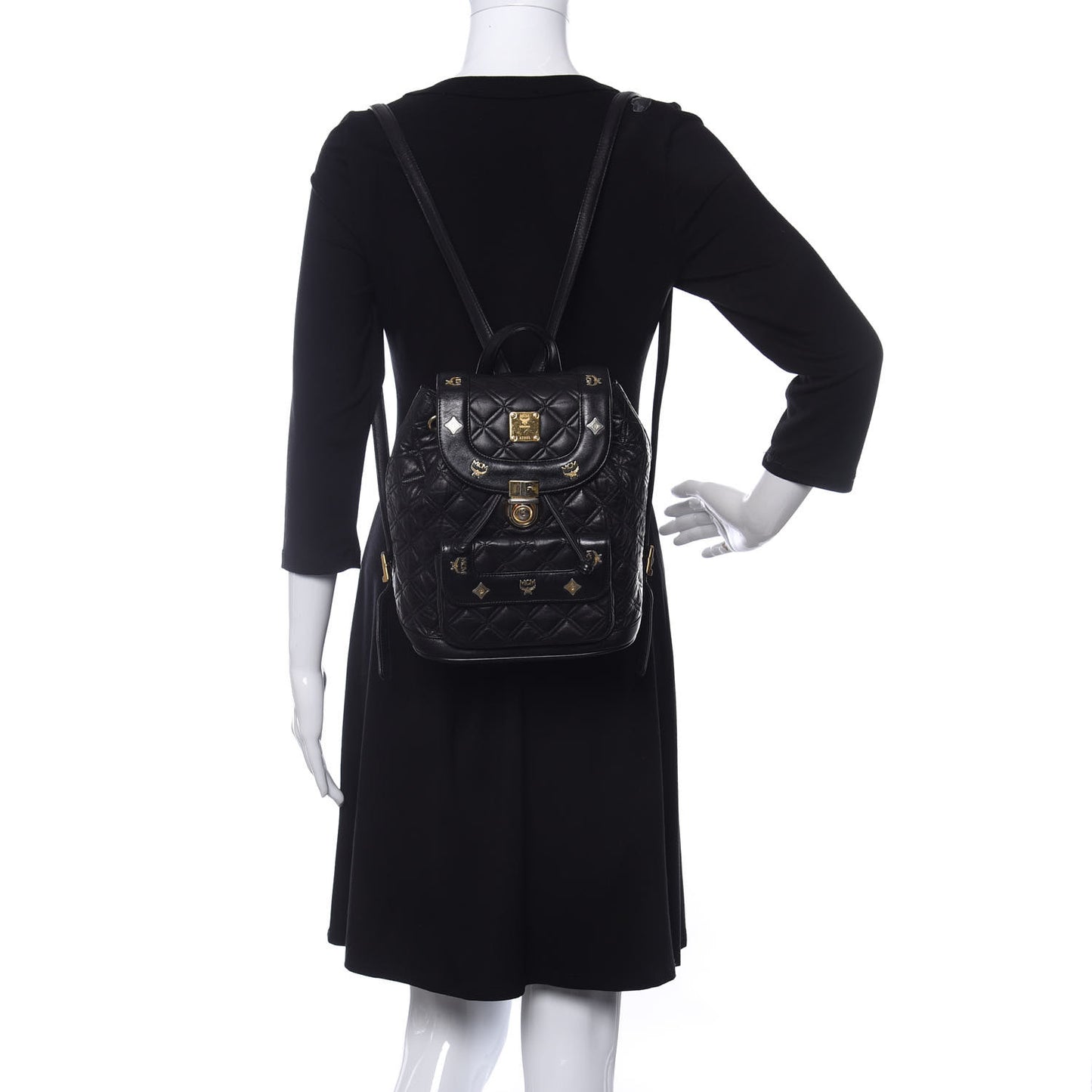 Calfskin Quilted Studded Backpack Black