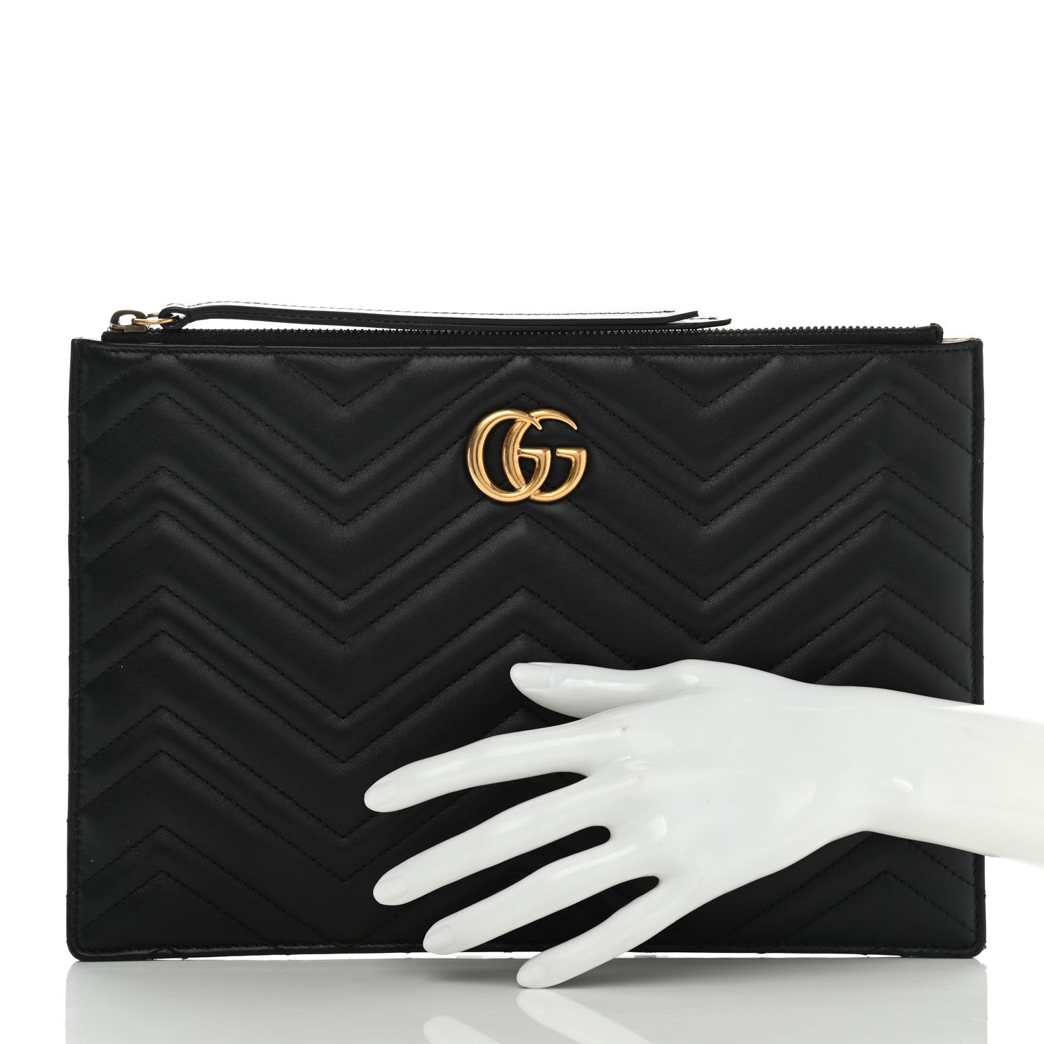 Gucci Calfskin Matelasse Large GG Marmont Zip Pouch Black 2 of 11