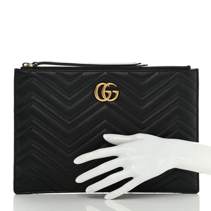 Gucci Calfskin Matelasse Large GG Marmont Zip Pouch Black 2 of 11