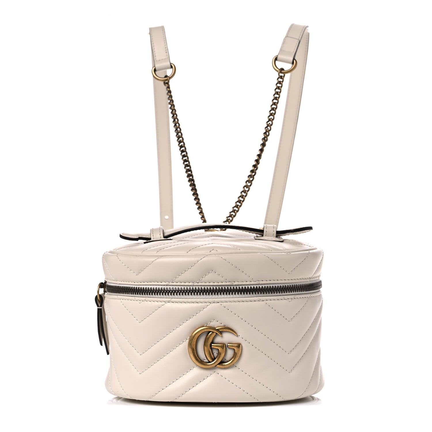 Gucci Calfskin Matelasse Mini GG Marmont Round Backpack White 1 of 11