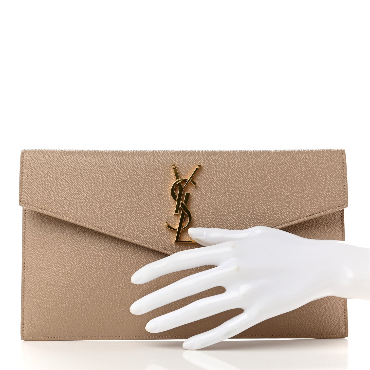 Saint Laurent Grain De Poudre Uptown Pouch Dark Beige 2 of 6