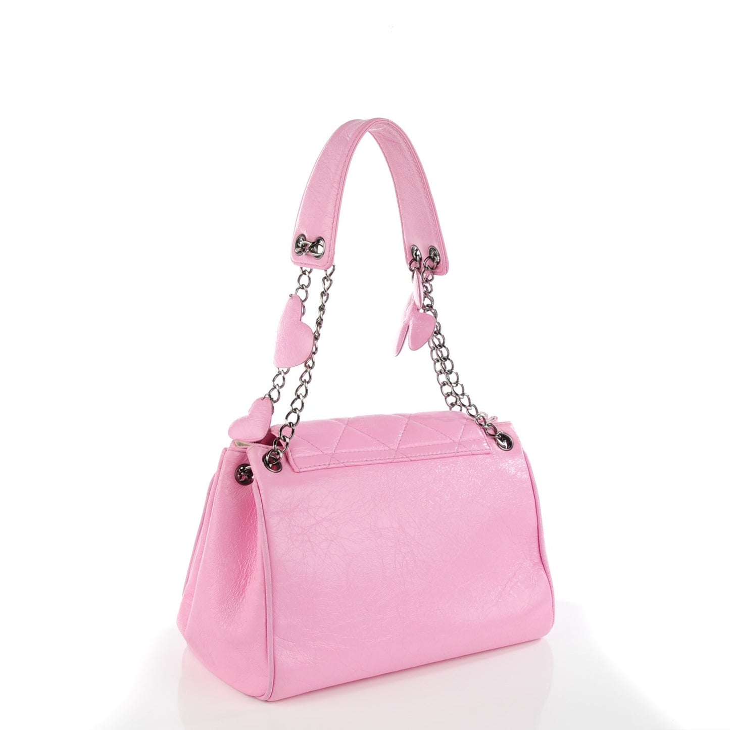 Glazed Calfskin Quilted Lucky Charms Accordion Flap Pink